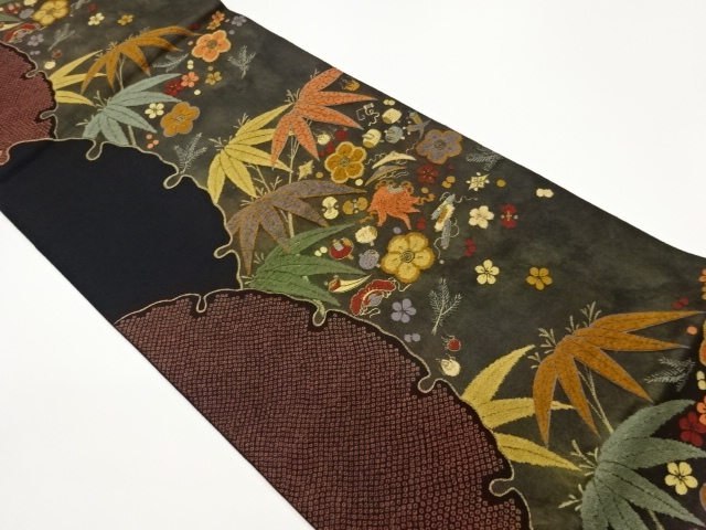 JAPANESE FUKURO OBI / WOVEN SNOWFLAKE & UME